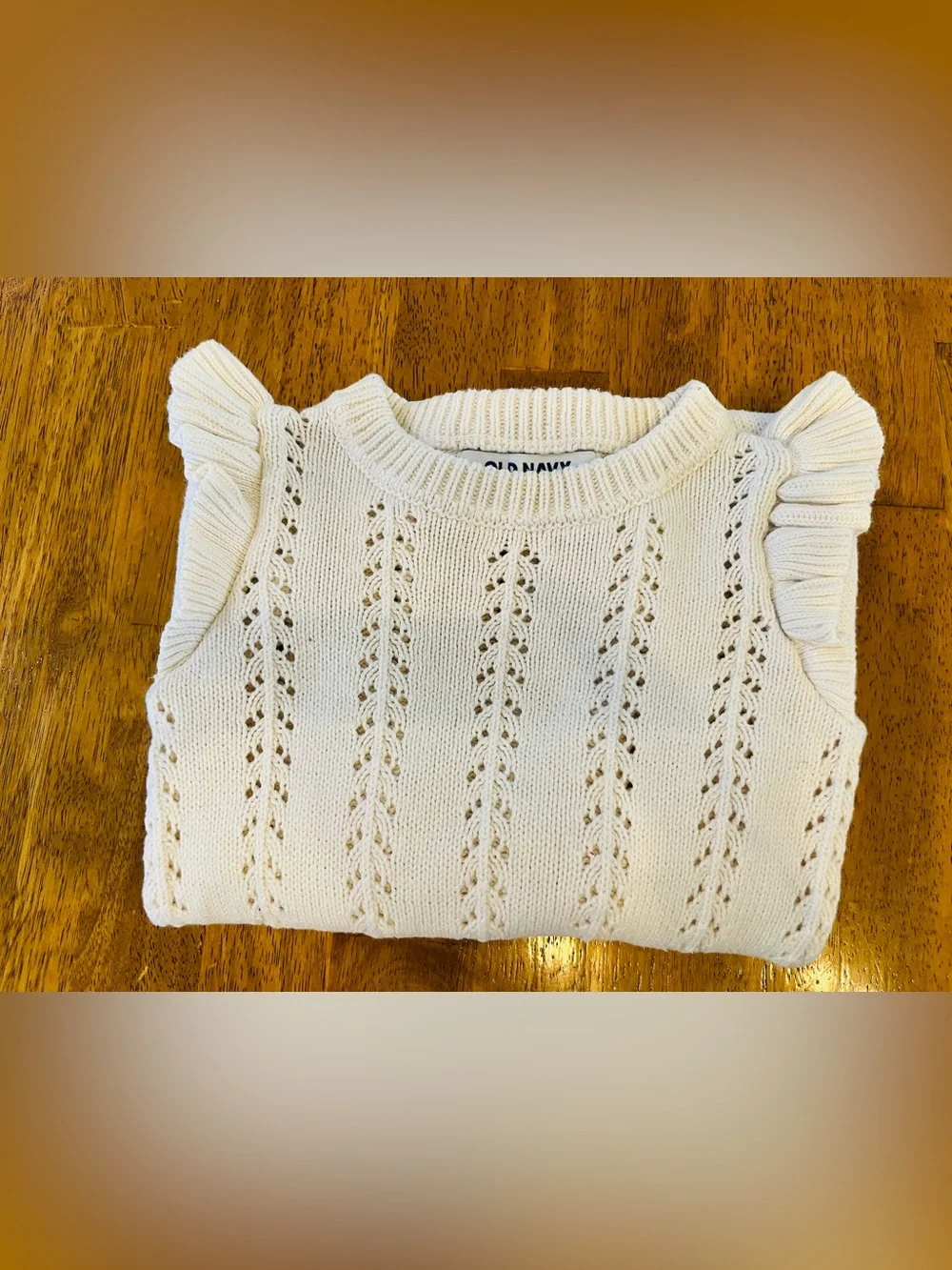 Off White Cotton Sweater Romper Girl's 12-18 Months Vintage Old Navy Ruffle Trim